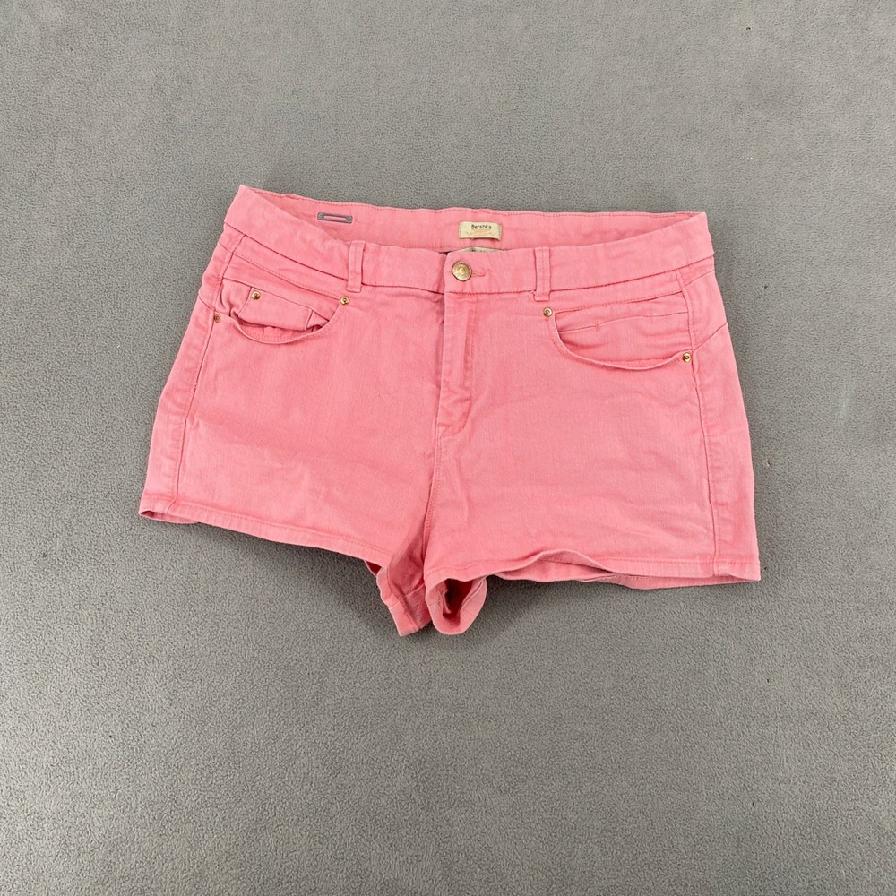 Bershka Pink Denim Shorts Womens Size 32 / 14 Coral Low Rise Mini Jean Shorts